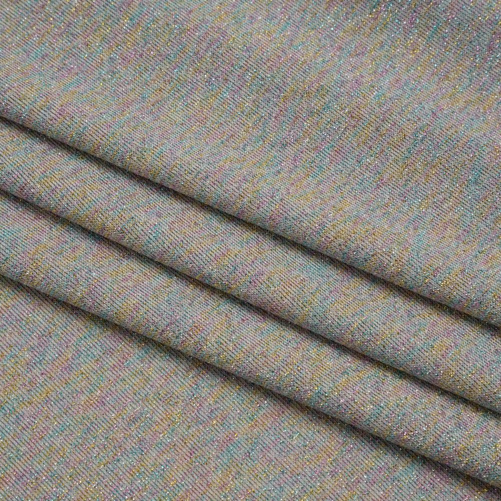 Metallic Stretch Rayon and Polyester Jersey - Heathered Gray and Pastel Primaries - Designer Deadstock