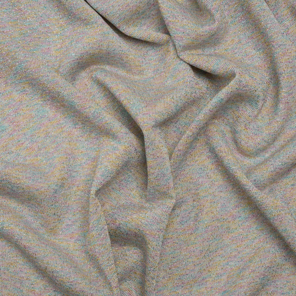 Metallic Stretch Rayon and Polyester Jersey - Heathered Gray and Pastel Primaries - Designer Deadstock