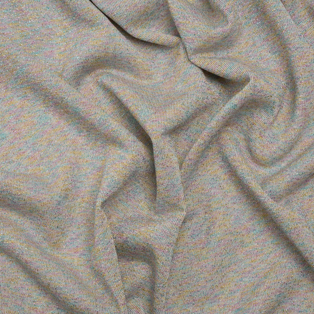 Metallic Stretch Rayon and Polyester Jersey - Heathered Gray and Pastel Primaries - Designer Deadstock