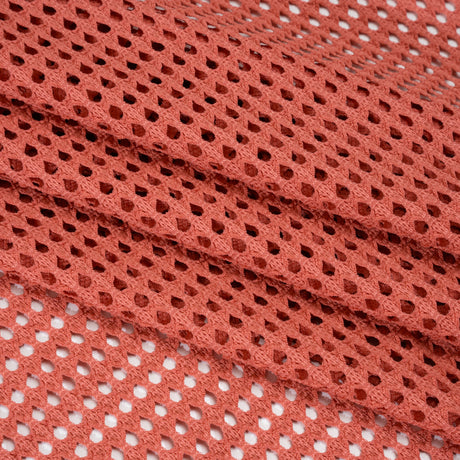 Stretch Polyester Eyelet Knit - Muted Coral Rows of Dots - Designer Deadstock