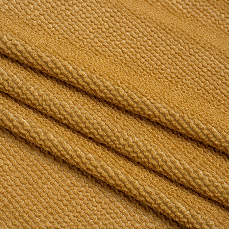 Stretch Nylon Textured Jacquard Knit - Gold Ribs - Designer Deadstock