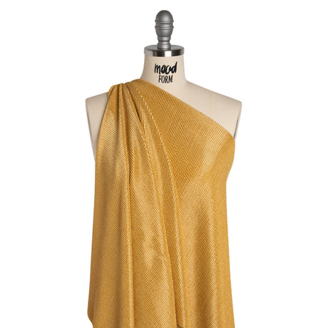 Stretch Nylon Textured Jacquard Knit - Gold Ribs - Designer Deadstock