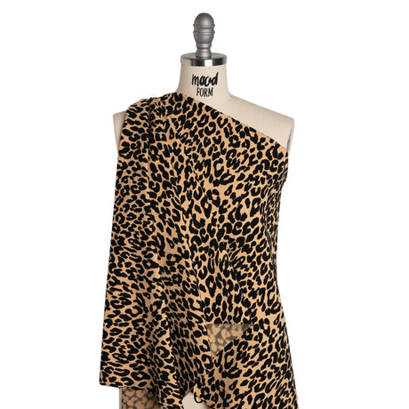 Stretch Polyester Jacquard Knit - Beige and Black Leopard Spots - Designer Deadstock