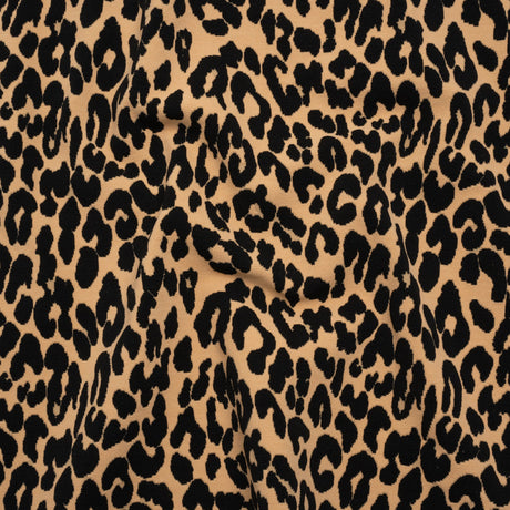 Stretch Polyester Jacquard Knit - Beige and Black Leopard Spots - Designer Deadstock