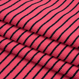 Stretch Nylon Textured Jacquard Knit - Neon Pink and Navy Blue Horizontal Stripes - Designer Deadstock