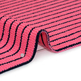 Stretch Nylon Textured Jacquard Knit - Neon Pink and Navy Blue Horizontal Stripes - Designer Deadstock