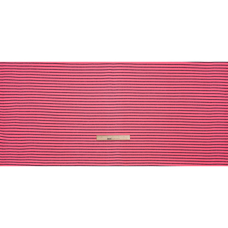 Stretch Nylon Textured Jacquard Knit - Neon Pink and Navy Blue Horizontal Stripes - Designer Deadstock