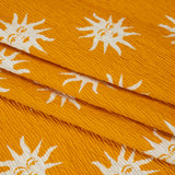 Stretch Ruched Nylon Jersey - Marigold Yellow and White Suns with Faces - Designer Deadstock
