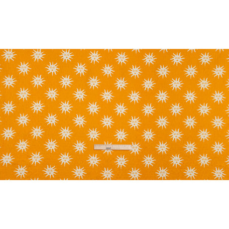 Stretch Ruched Nylon Jersey - Marigold Yellow and White Suns with Faces - Designer Deadstock