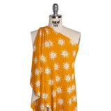 Stretch Ruched Nylon Jersey - Marigold Yellow and White Suns with Faces - Designer Deadstock