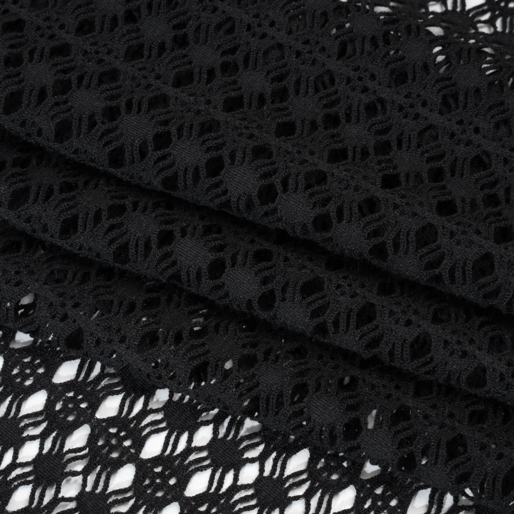 Knit Lace - Black Diamonds, Medallions and Stripes - Designer Deadstock