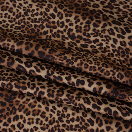 Stretch Nylon Interlock Knit - Beige, Brown and Black Leopard Print - Designer Deadstock