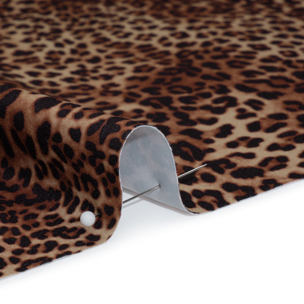 Stretch Nylon Interlock Knit - Beige, Brown and Black Leopard Print - Designer Deadstock