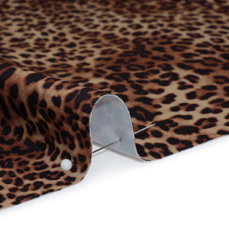 Stretch Nylon Interlock Knit - Beige, Brown and Black Leopard Print - Designer Deadstock