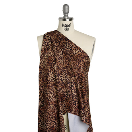 Stretch Nylon Interlock Knit - Beige, Brown and Black Leopard Print - Designer Deadstock