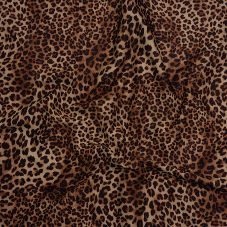 Stretch Nylon Interlock Knit - Beige, Brown and Black Leopard Print - Designer Deadstock
