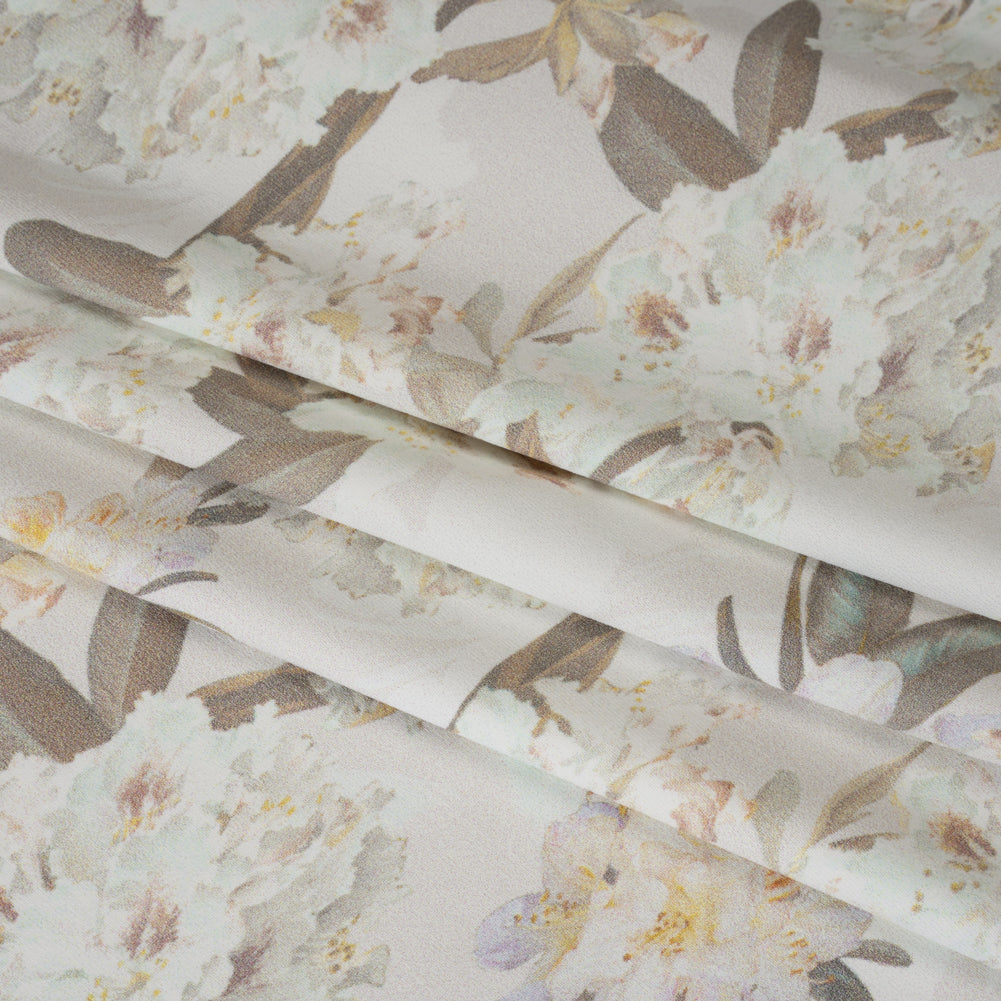 Stretch Nylon Jersey - Cream, Olive and Pale Yellow Floral - Designer Deadstock