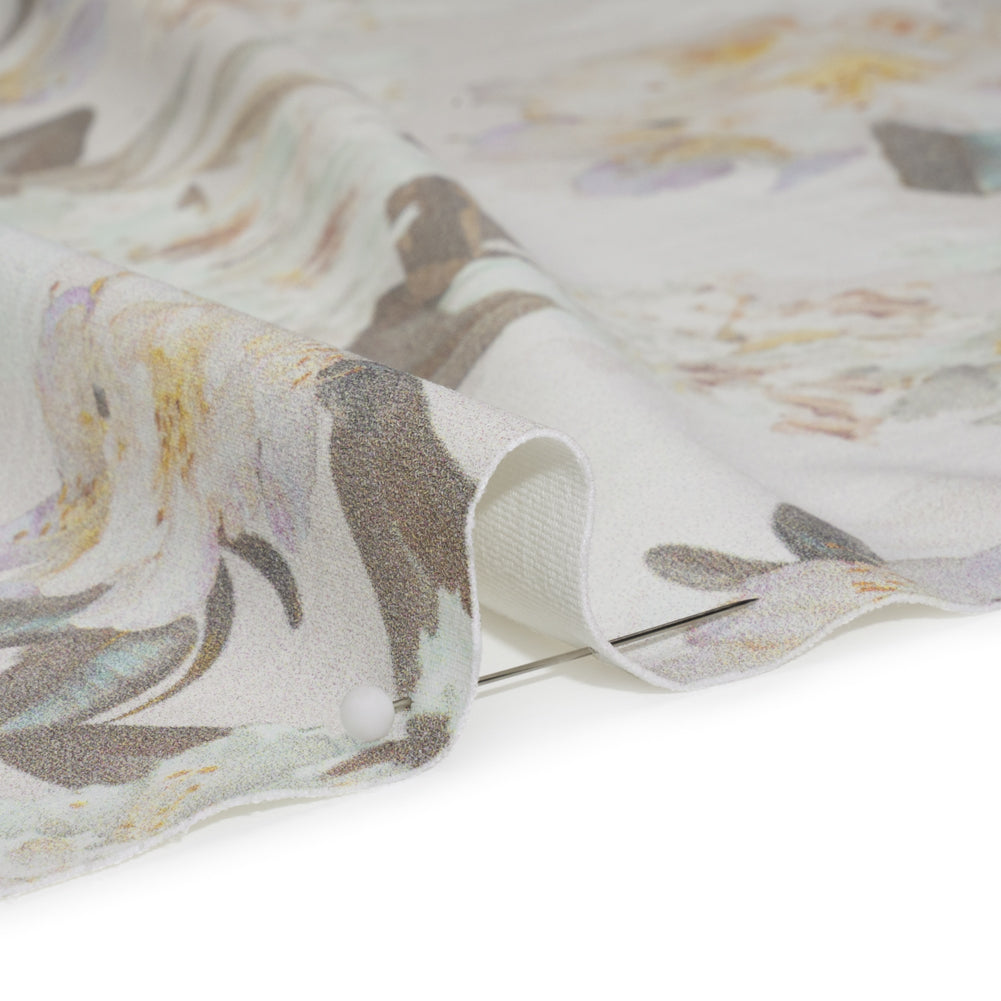 Stretch Nylon Jersey - Cream, Olive and Pale Yellow Floral - Designer Deadstock