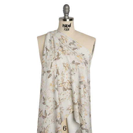 Stretch Nylon Jersey - Cream, Olive and Pale Yellow Floral - Designer Deadstock