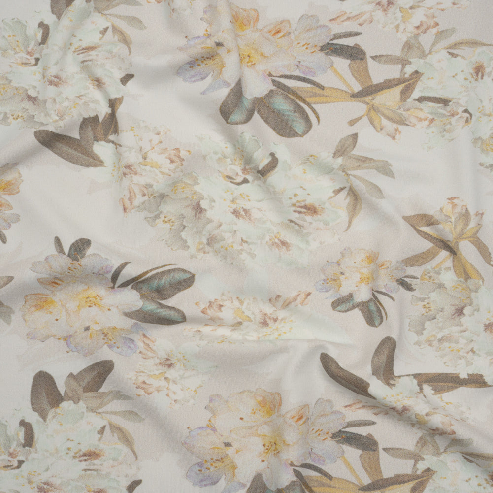 Stretch Nylon Jersey - Cream, Olive and Pale Yellow Floral - Designer Deadstock