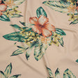 Stretch Nylon Swimwear Tricot - Beige, Green and Pink Tropical Bouquets - Designer Deadstock