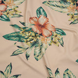 Stretch Nylon Swimwear Tricot - Beige, Green and Pink Tropical Bouquets - Designer Deadstock