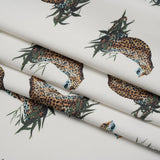 Stretch Nylon Swimwear Tricot - White, Brown and Green Leopard in Leaves - Designer Deadstock