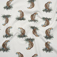 Stretch Nylon Swimwear Tricot - White, Brown and Green Leopard in Leaves - Designer Deadstock
