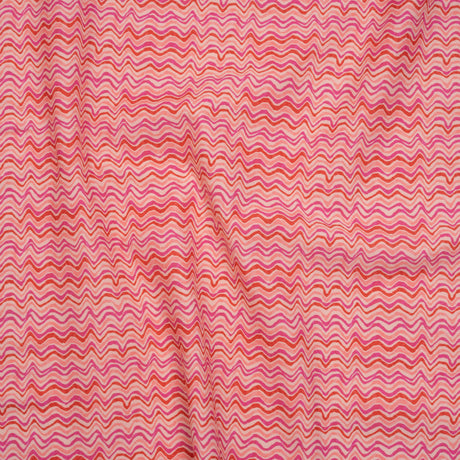 Stretch Nylon Swimwear Tricot - Magenta, Red and Pink Wavy Lines - Designer Deadstock