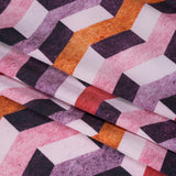 Stretch Nylon Jersey - Eggplant Purple, Pink and Burnt Orange Geometric Chevrons - Designer Deadstock