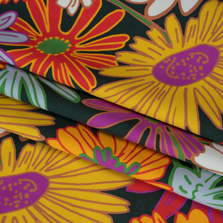 Stretch Polyester Jersey - Purple, Yellow and Red Funky Florals - Designer Deadstock