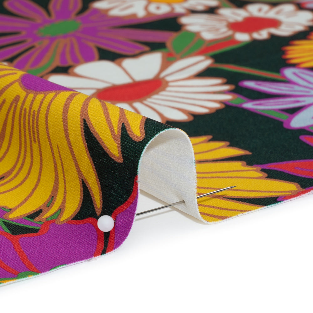 Stretch Polyester Jersey - Purple, Yellow and Red Funky Florals - Designer Deadstock