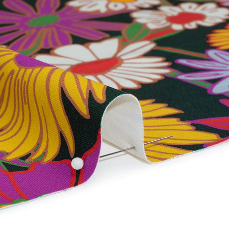 Stretch Polyester Jersey - Purple, Yellow and Red Funky Florals - Designer Deadstock