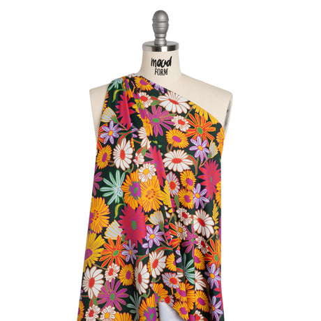 Stretch Polyester Jersey - Purple, Yellow and Red Funky Florals - Designer Deadstock
