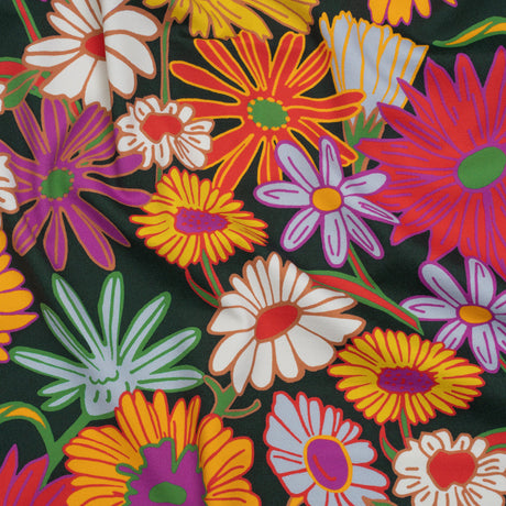 Stretch Polyester Jersey - Purple, Yellow and Red Funky Florals - Designer Deadstock