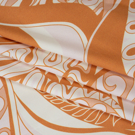 Stretch Nylon Swimwear Tricot - Caramel, Cream and Pale Pink Retro Swirls and Leaves - Designer Deadstock