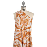 Stretch Nylon Swimwear Tricot - Caramel, Cream and Pale Pink Retro Swirls and Leaves - Designer Deadstock