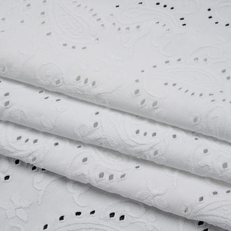 Stretch Nylon Eyelet Jacquard Knit - White Paisley - Designer Deadstock