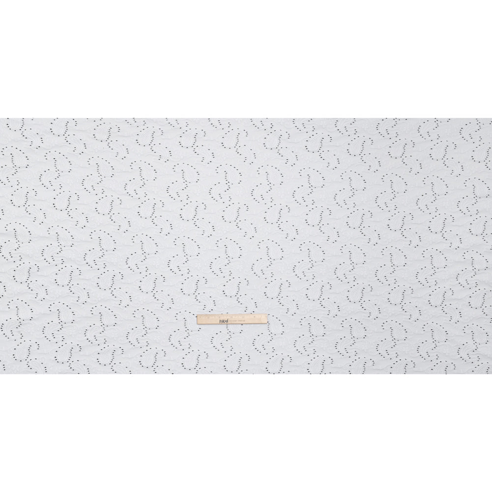 Stretch Nylon Eyelet Jacquard Knit - White Paisley - Designer Deadstock