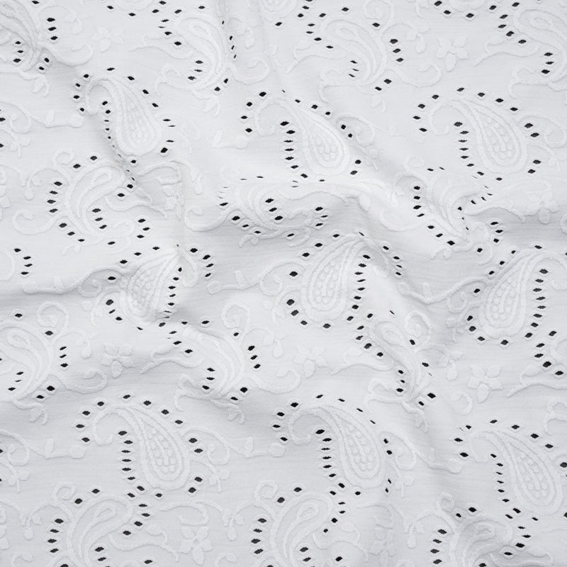 Stretch Nylon Eyelet Jacquard Knit - White Paisley - Designer Deadstock