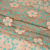 3D Embroidered Spacer Mesh - Peach and Turquoise Floral Vines - Designer Deadstock