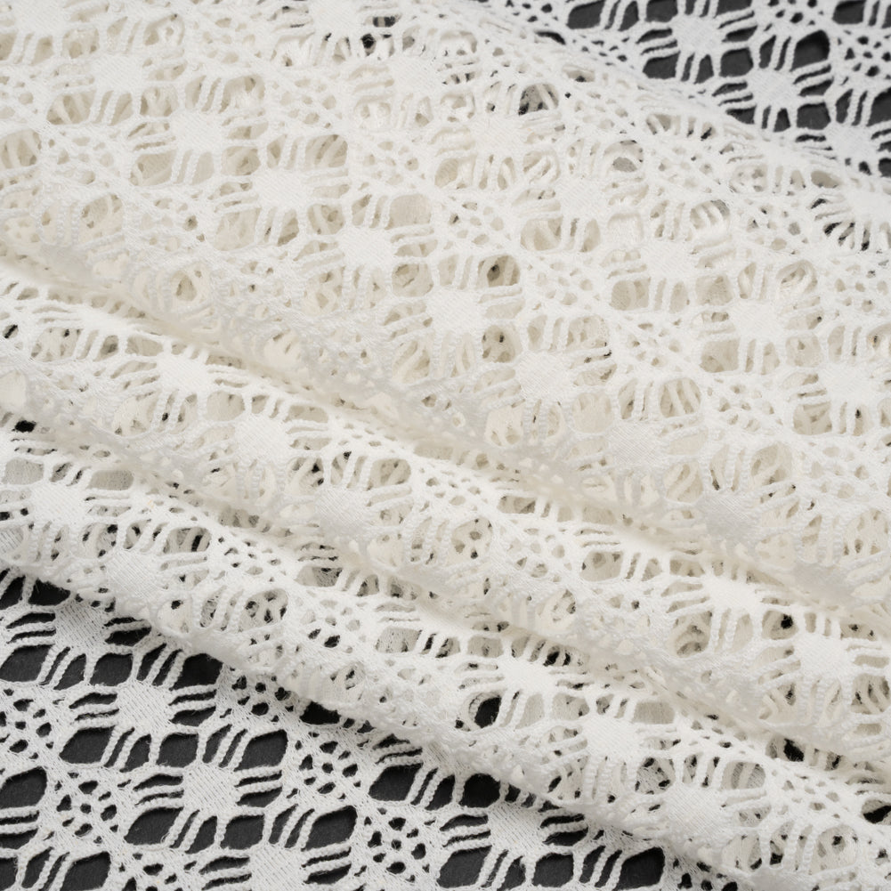 Knit Lace - White Diamonds, Medallions and Stripes - Designer Deadstock