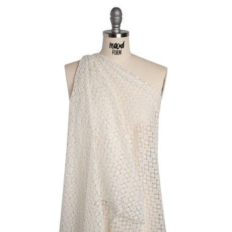 Knit Lace - White Diamonds, Medallions and Stripes - Designer Deadstock