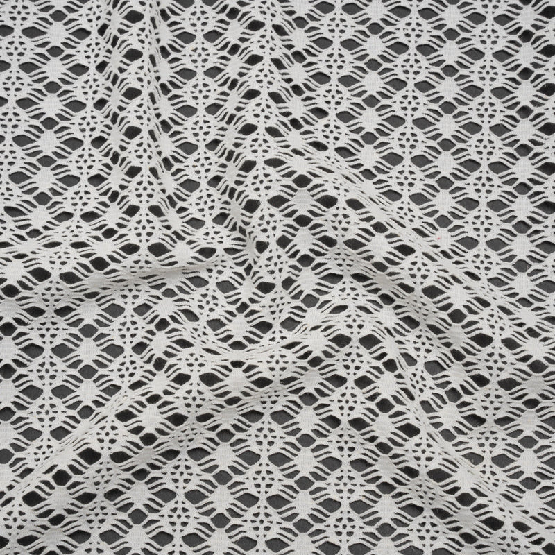 Knit Lace - White Diamonds, Medallions and Stripes - Designer Deadstock