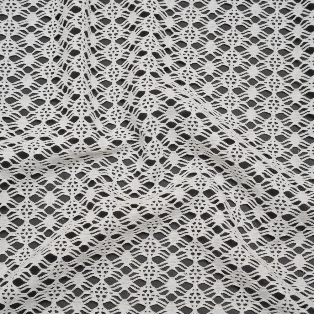 Knit Lace - White Diamonds, Medallions and Stripes - Designer Deadstock