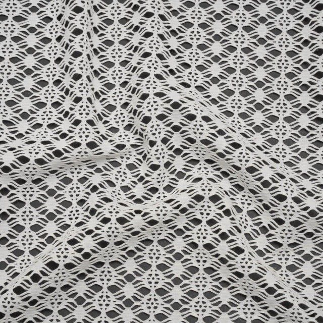 Knit Lace - White Diamonds, Medallions and Stripes - Designer Deadstock