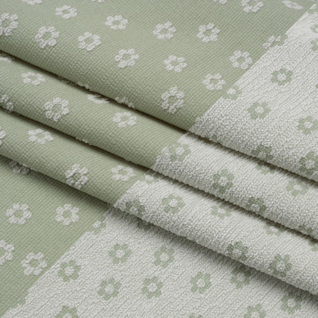 Stretch Textured Nylon Jacquard Knit - White and Jade Green Flower Dots - Designer Deadstock