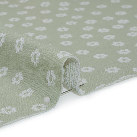 Stretch Textured Nylon Jacquard Knit - White and Jade Green Flower Dots - Designer Deadstock