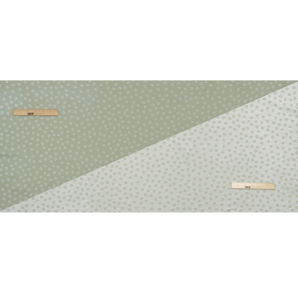 Stretch Textured Nylon Jacquard Knit - White and Jade Green Flower Dots - Designer Deadstock
