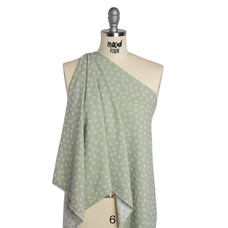 Stretch Textured Nylon Jacquard Knit - White and Jade Green Flower Dots - Designer Deadstock
